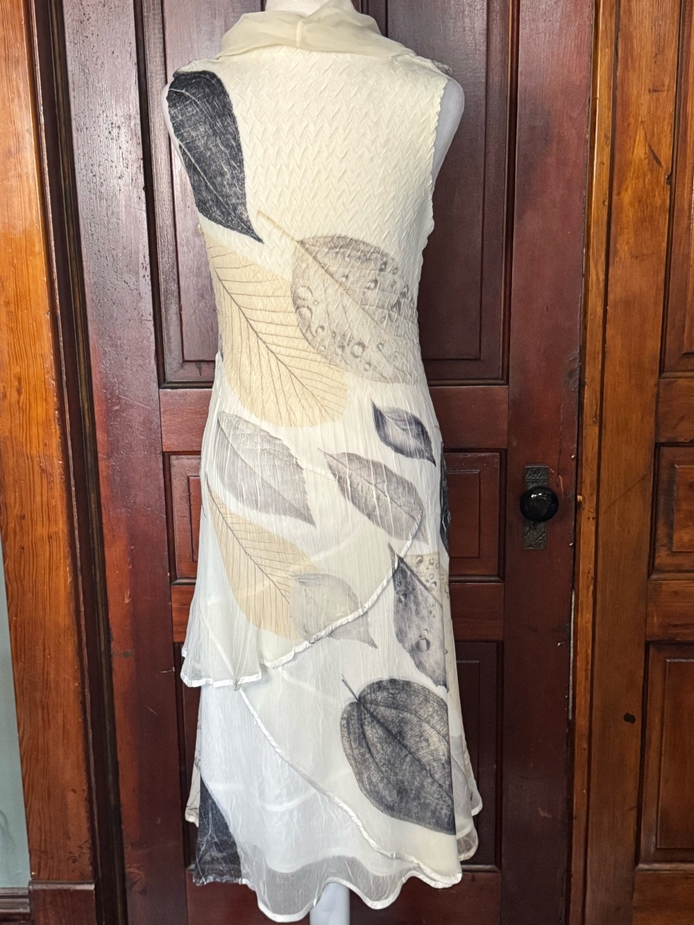 Komarov Layered Leaf Print Dress Size Large Art to Wear Maximalist Textured - Picture 4 of 11